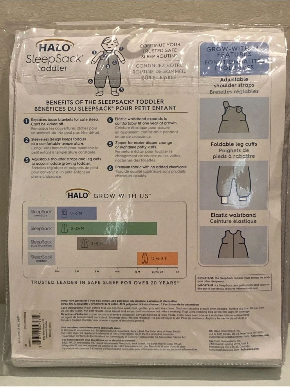HALO SleepSack Toddler Luxe Fleece Pajamas - Light Gray